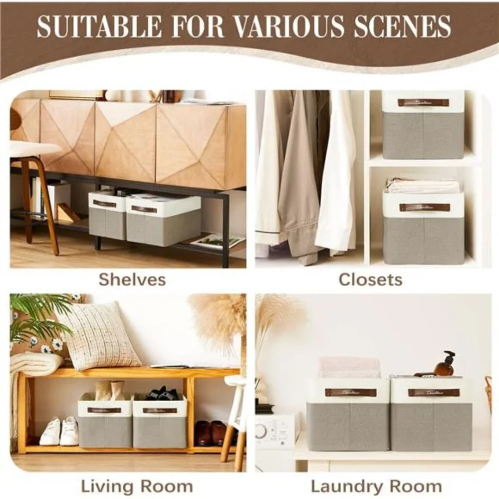 Collapsible Fabric Storage Bins Set of 3 Large Shelf Organizers with Handles